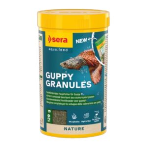 SERA Guppy Granules 250 ml (120g) alimentation spéciale pour les guppy et autre poeciliidés.