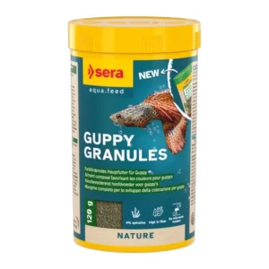 SERA Guppy Granules 250 ml (120g) alimentation spéciale pour les guppy et autre poeciliidés. – Aquarez, votre boutique spécialisée en aquascaping et aquariophilie d'eau douce